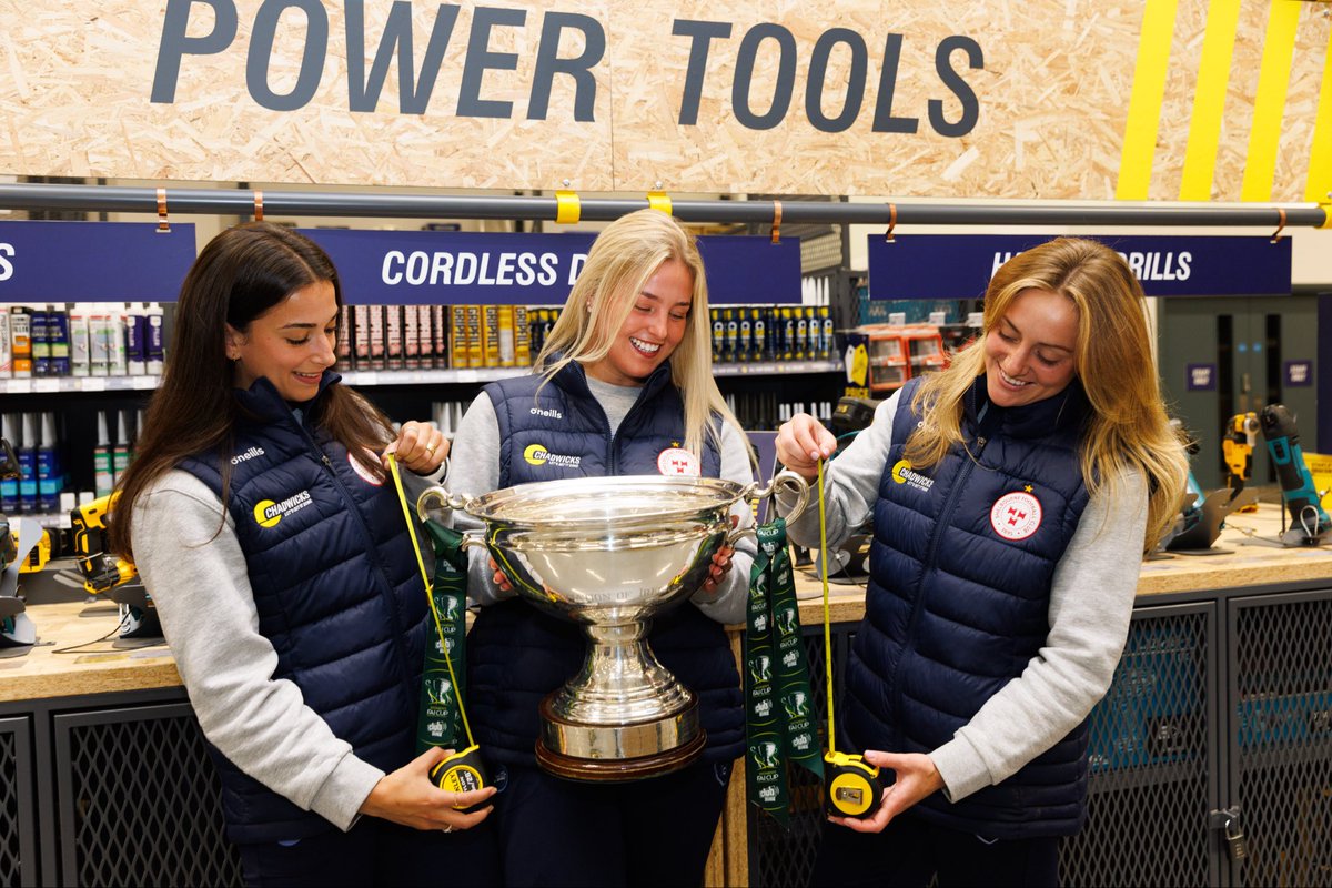 ChadwicksIE's tweet photo. Last Sunday, Shelbourne Football Club beat Athlone Town to clinch the FAI Womenโs Cup. ๐
We were delighted to welcome members of the winning team to Chadwicks Santry today to show off the silverware. ๐
ย
#LetsGetItDone https://t.co/yuSOfGIEDd