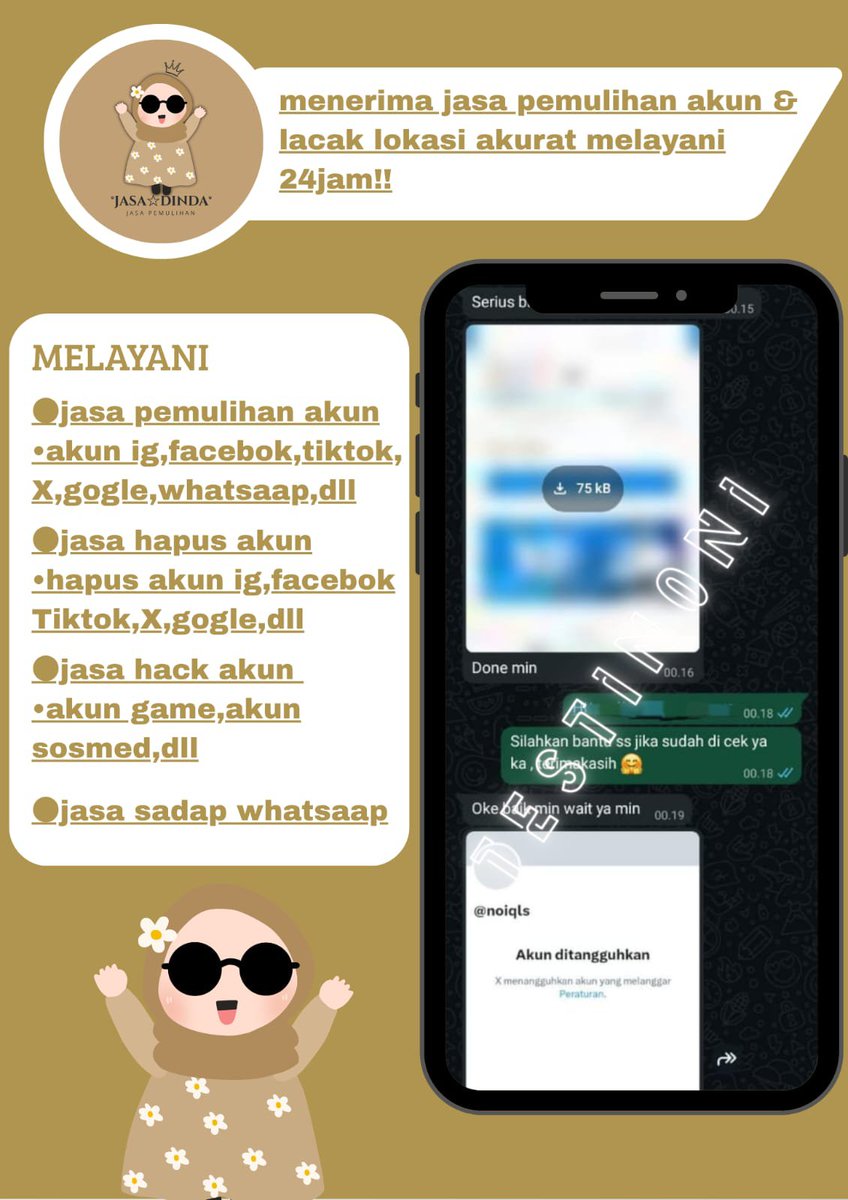 pistxcio's tweet photo. OPEN JASA PEMULIHAN &amp; HAPUS AKUN SOSMED. . .✍🏻 🔆🔆

Melayani:

= Pulihkan &amp; Pulihin/Balikin Akun
= Hapus/Nonaktifkan Akun
= Hack Akun
= Sadap Wa/All Sosmed
= Lacak Lokasi

(Instagram,Tiktok,Gmail/Email,Facebook,Telegram,Twitter/X,Dll)
  
Konsultasi? WhatsApp di bio!
#zonauang https://t.co/FsAHfwFWOU