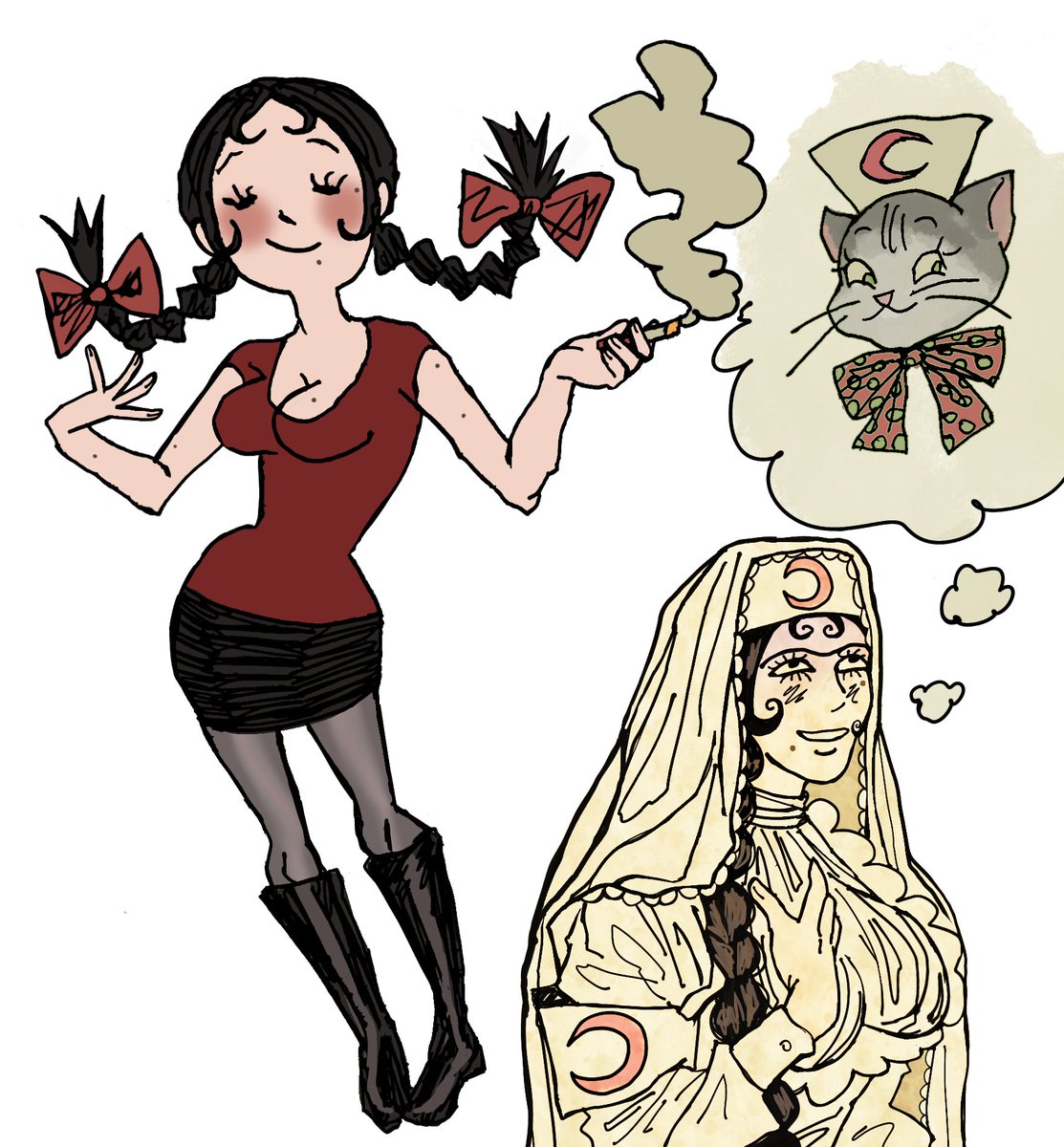 morfinist872183's tweet photo. Red crescent nurse oc drawing and also a nurse cat https://t.co/OnWQ9d8soi
