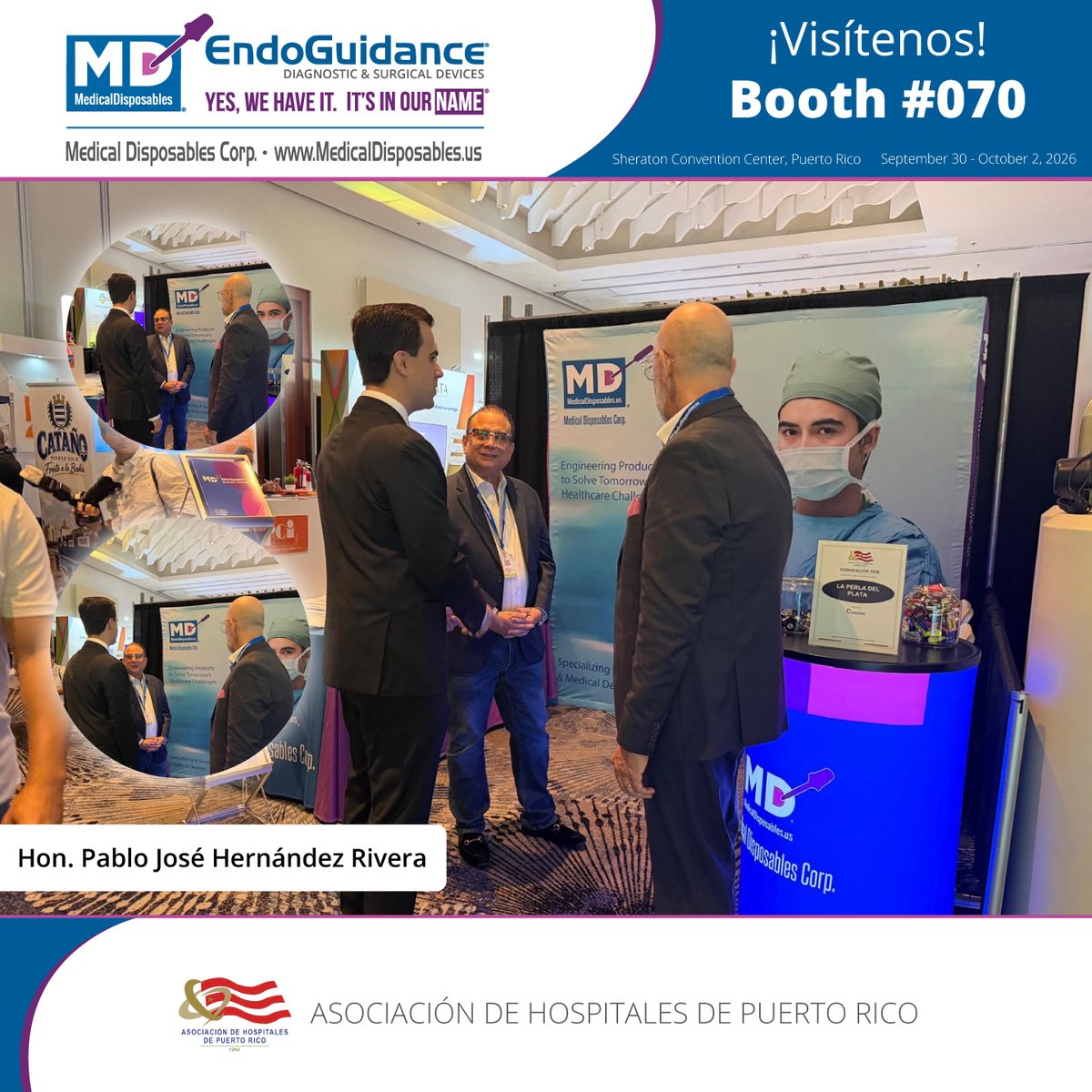 MDC_Drug_Test's tweet photo. A special visit at #AHPR2026! MD EndoGuidance was pleased to welcome Hon. Pablo José Hernández Rivera to our booth in San Juan. Our team enjoyed sharing our laparoscopic surgical solutions at this year's convention.
#MDEndoGuidance #HospitalesPR #MedicalDisposables #PuertoRico https://t.co/24vxizxGwD
