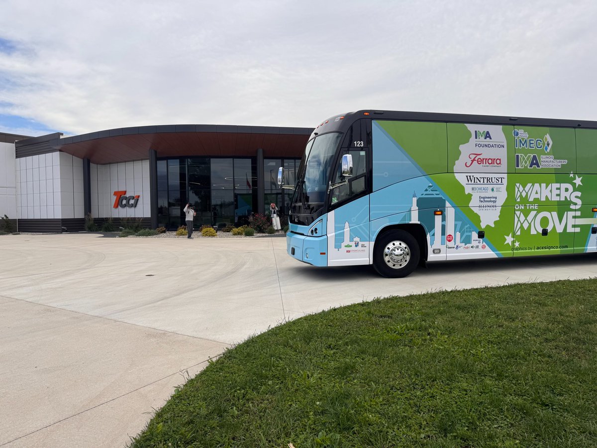 IMA_Today's tweet photo. Happy Manufacturing Day! We’re kicking off the 2026 #MakersOnTheMove statewide bus tour at @TCCI_Mfg  new Climatic Center for Innovation & Research and taking the bus through their climatic wind tunnel! A fitting start to a tour celebrating Illinois manufacturing, innovation and the people moving our industry forward.

#MFGDay26 #MadeInIllinois #MakersOnTheMove