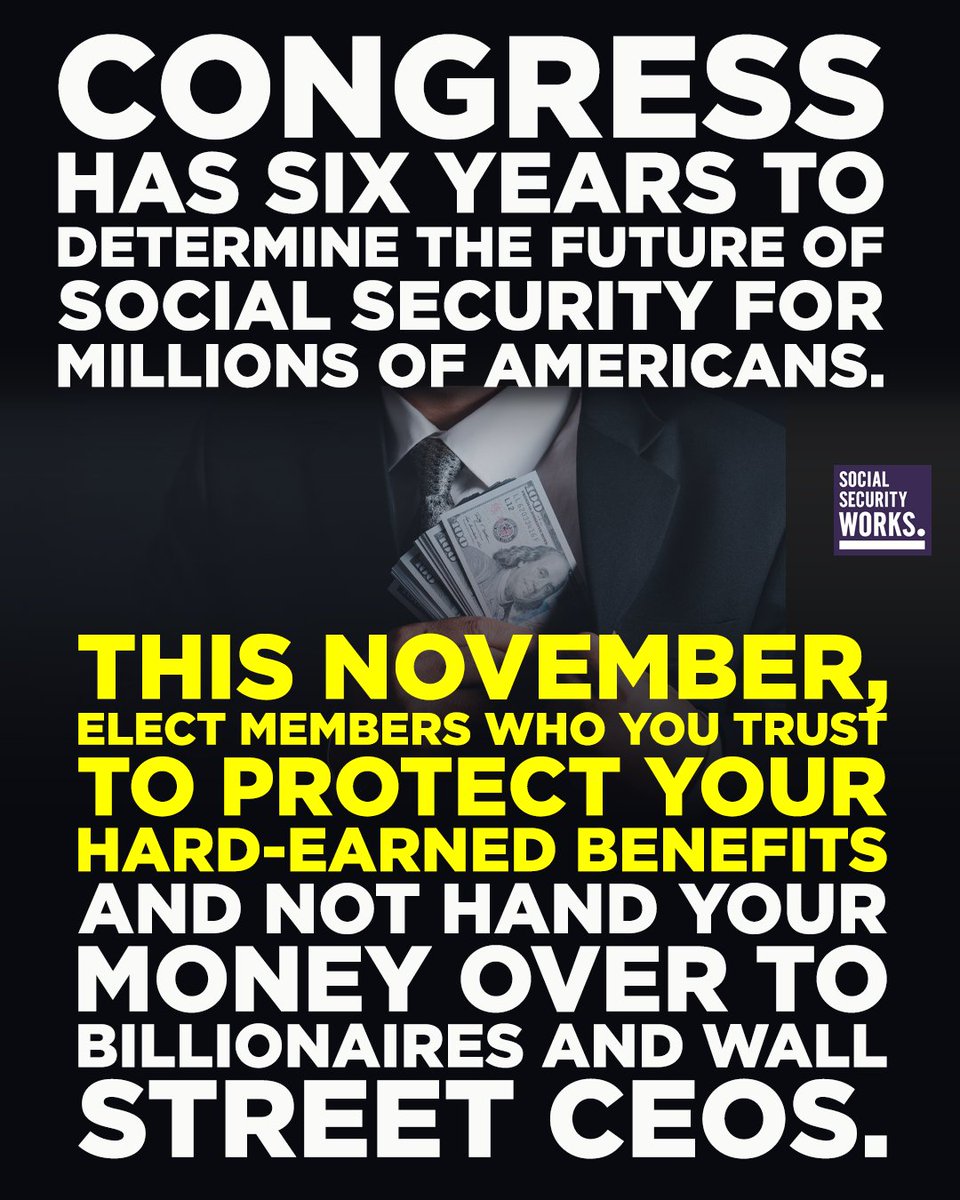 SSWorks's tweet photo. Social Security will face an automatic benefit cut if Congress doesn’t take action before 2032.

This November, we need to elect members who will protect our earned benefits! https://t.co/I3zDGwd1cJ