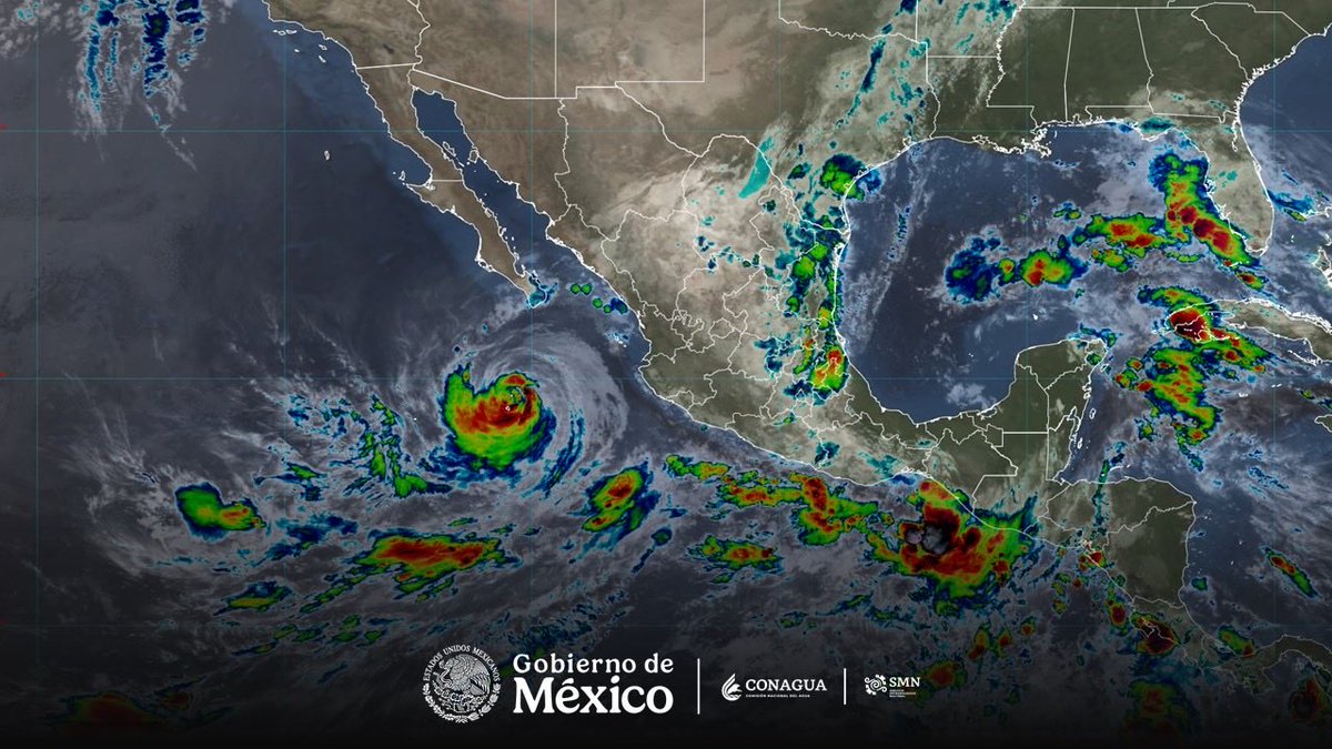 conagua_mx's tweet photo. #AvisoMeteorológico

El @GobiernoMX informa que #Rachel provocará lluvias muy fuertes en #BajaCaliforniaSur. 
 
Se desplaza al oeste, a 9 km/h, alejándose lentamente de #México.

Más información: https://t.co/DWoanigLcs https://t.co/pNHVMciYS9