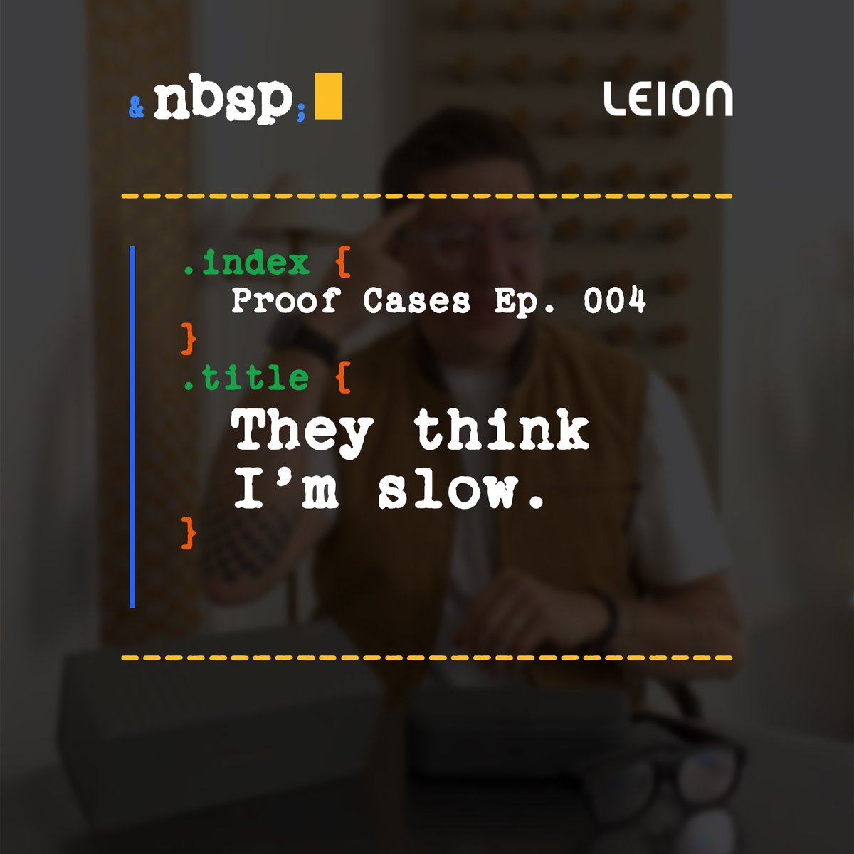 MichaelANesmith's tweet photo. When captions run late, I answer late. I laugh a beat after everyone else. I nod at the wrong moment.

They think I'm slow.

I'm not. My captions are.

Proof Cases Episode 4 premieres October 5 at 9 AM ET. 

#ProofCases #NonBreakingSpace #LeionHey2 #CaptioningGlasses #DeafTech https://t.co/utZHkZIfJ2