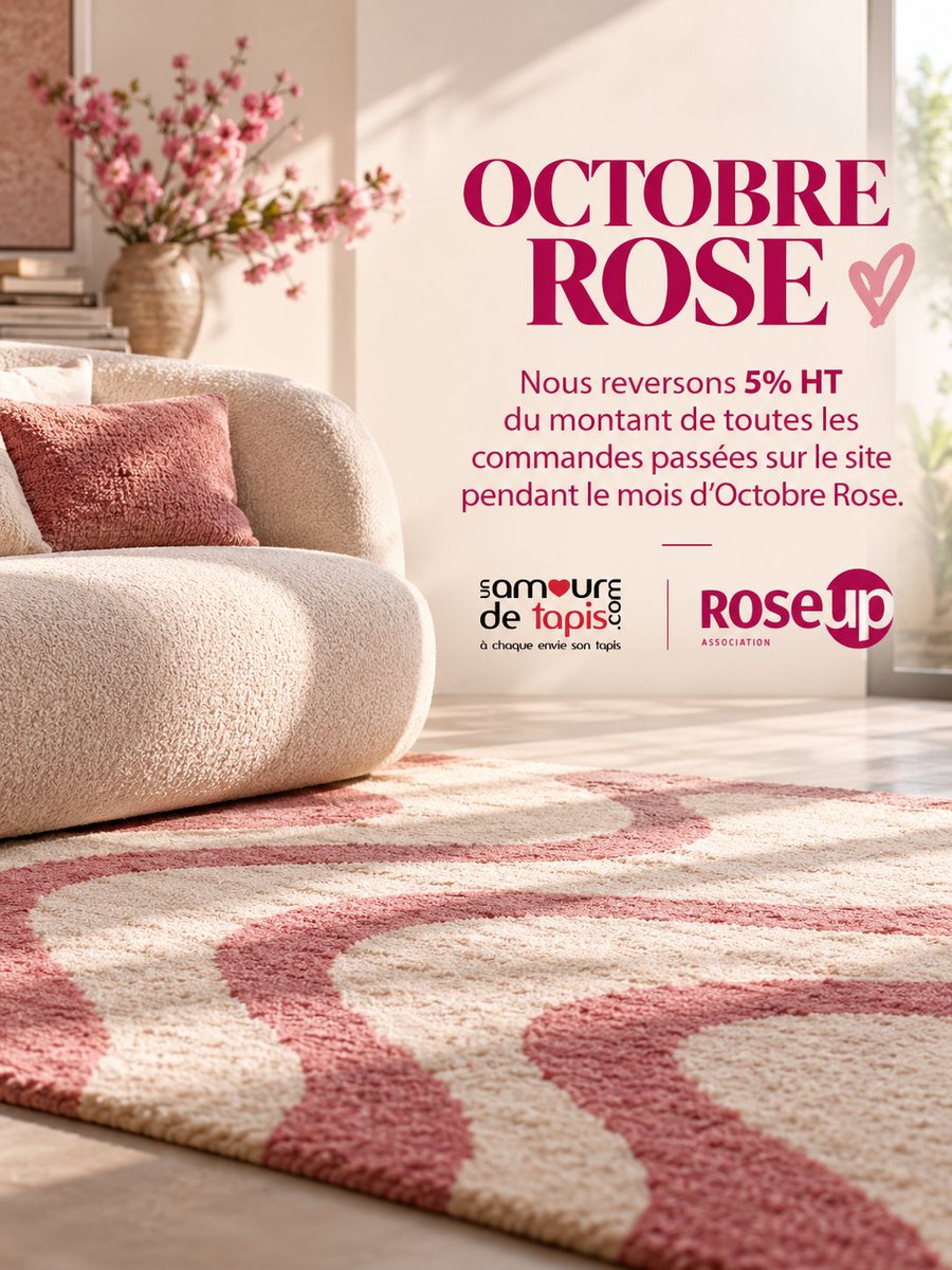Unamourdetapis's tweet photo. ๐ En octobre, chaque commande compte.
Pour #OctobreRose, Un Amour de Tapis sโengage aux cรดtรฉs de RoseUp : 5 % HT du montant de toutes les commandes passรฉes sur notre site en octobre seront reversรฉs ร lโassociation. ๐
#RoseUp #UnAmourDeTapis https://t.co/8P9quP0Uxs