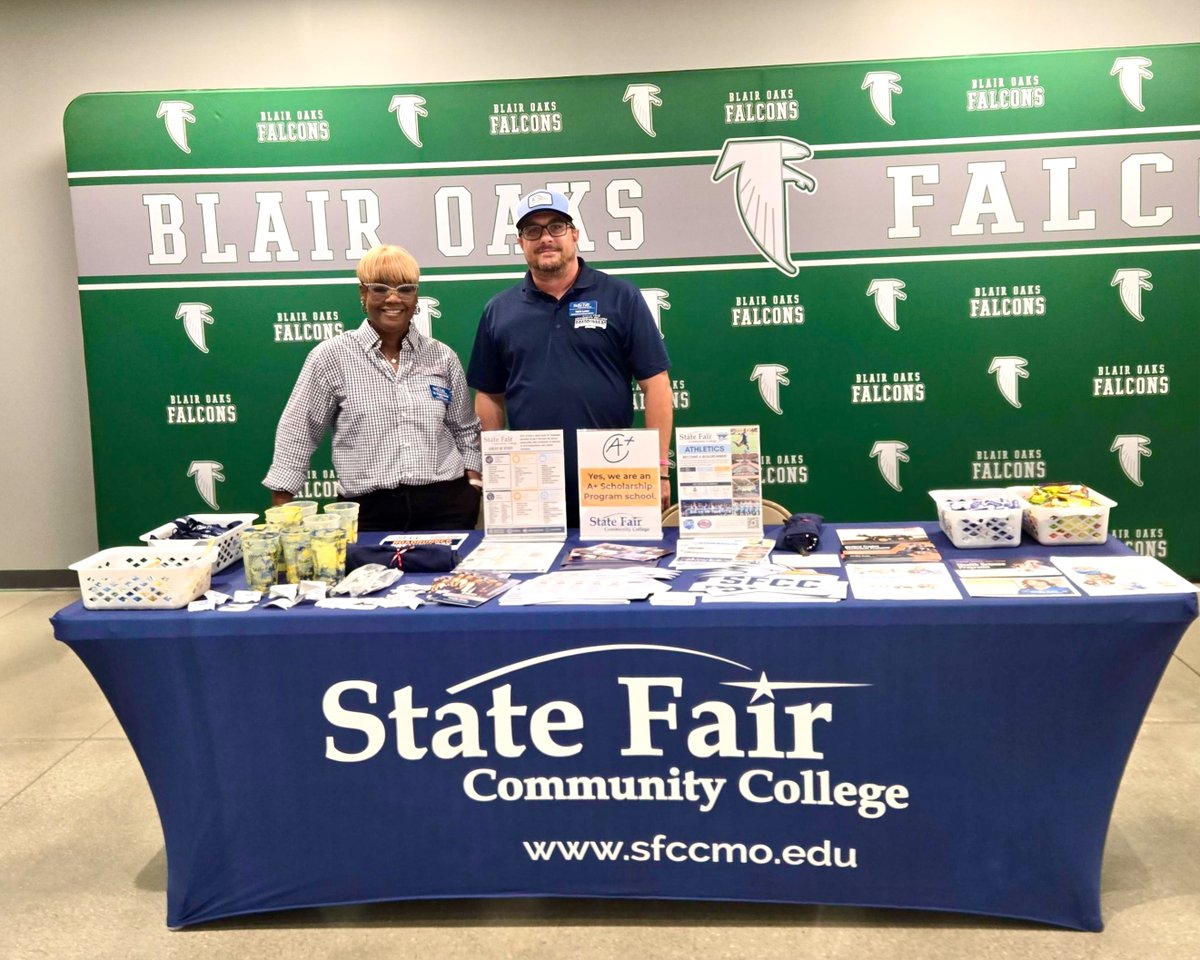 sfccmo's tweet photo. Dr. Treaka Young and Keith Lucas visited Blair Oaks High School Wednesday to give students a glimpse of life as a Roadrunner. 💙

Want to see for yourself? Join us for Roadrunner Preview Day to explore campus, programs and your future at SFCC!

⏰ Register by Oct. 6: https://t.co/MYx9y13u6Y