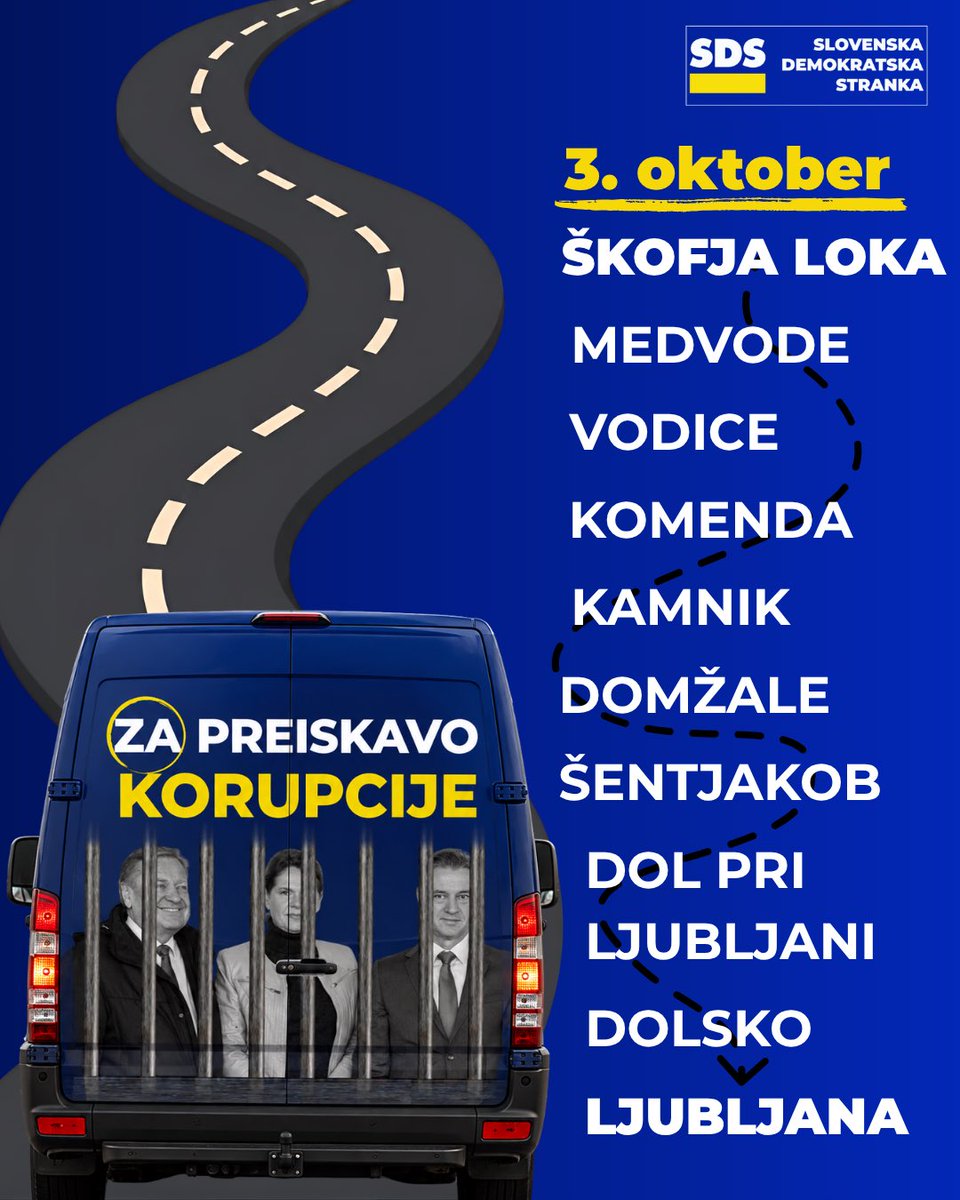 strankaSDS's tweet photo. Jutri ob 8.00 začenjamo v Škofji Loki! 🚐

Od tam naprej nadaljujemo po trasi, ki jo vidite na sliki. Spremljajte naša družbena omrežja, da boste vedeli, kdaj smo v vašem kraju!

Obiščite nas, vzemite naš promo material in nas vprašajte vse, kar vas zanima o prihajajočih referendumih.

Dejstva so na naši strani. 🇸🇮