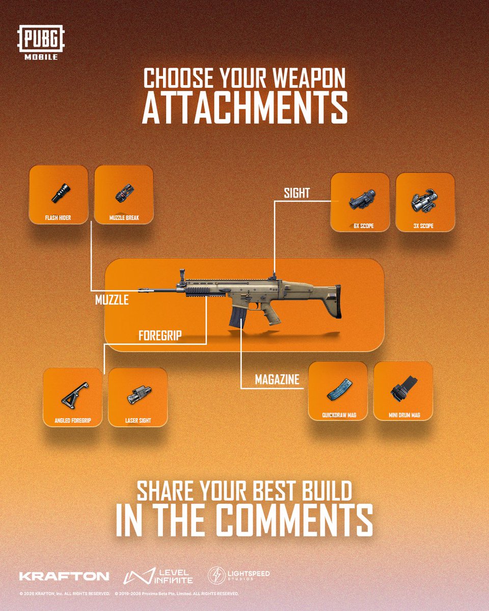 PUBGMOBILE_AF's tweet photo. What is your preferred build on the SCAR-L? Share in the comments

#PUBGMFandom
#PUBGMOBILEAFRICA
#PUBGMOBILE https://t.co/VHs28YPssV