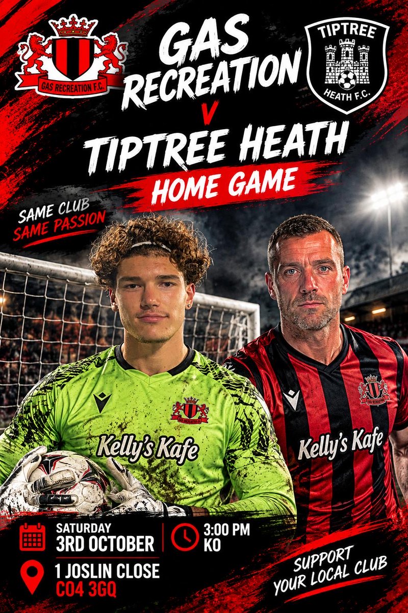 GasRecFC's tweet photo. Gas are back at Bromley Road tomorrow for the visit of Tiptree heath in the league hoping to build on last week’s 3 points in the road.  UTG🖤❤️🖤❤️ https://t.co/BJBbbgxAh9