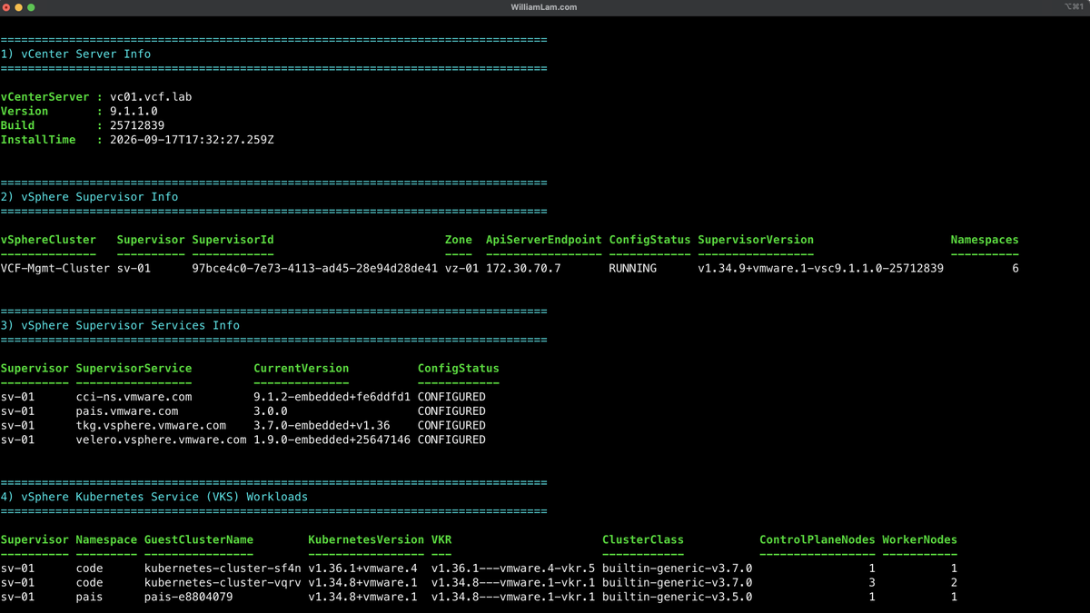 lamw's tweet photo. [🆕] - Automate Inventory of vSphere Supervisor Clusters &amp; vSphere Kubernetes Service (VKS) Guest Clusters https://t.co/sgexPZiaKR

#VKS https://t.co/QSlULKAZ9j