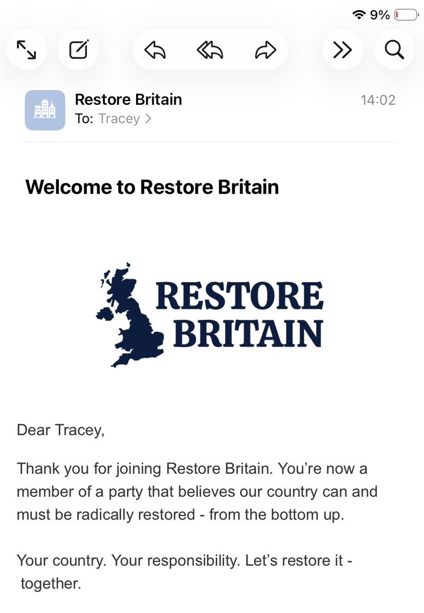 TraceySusan4's tweet photo. I’ve just Joined Restore Britain 🤩🇬🇧🇬🇧🇬🇧👏💯👏💯👏 https://t.co/mYPWpSG3AY