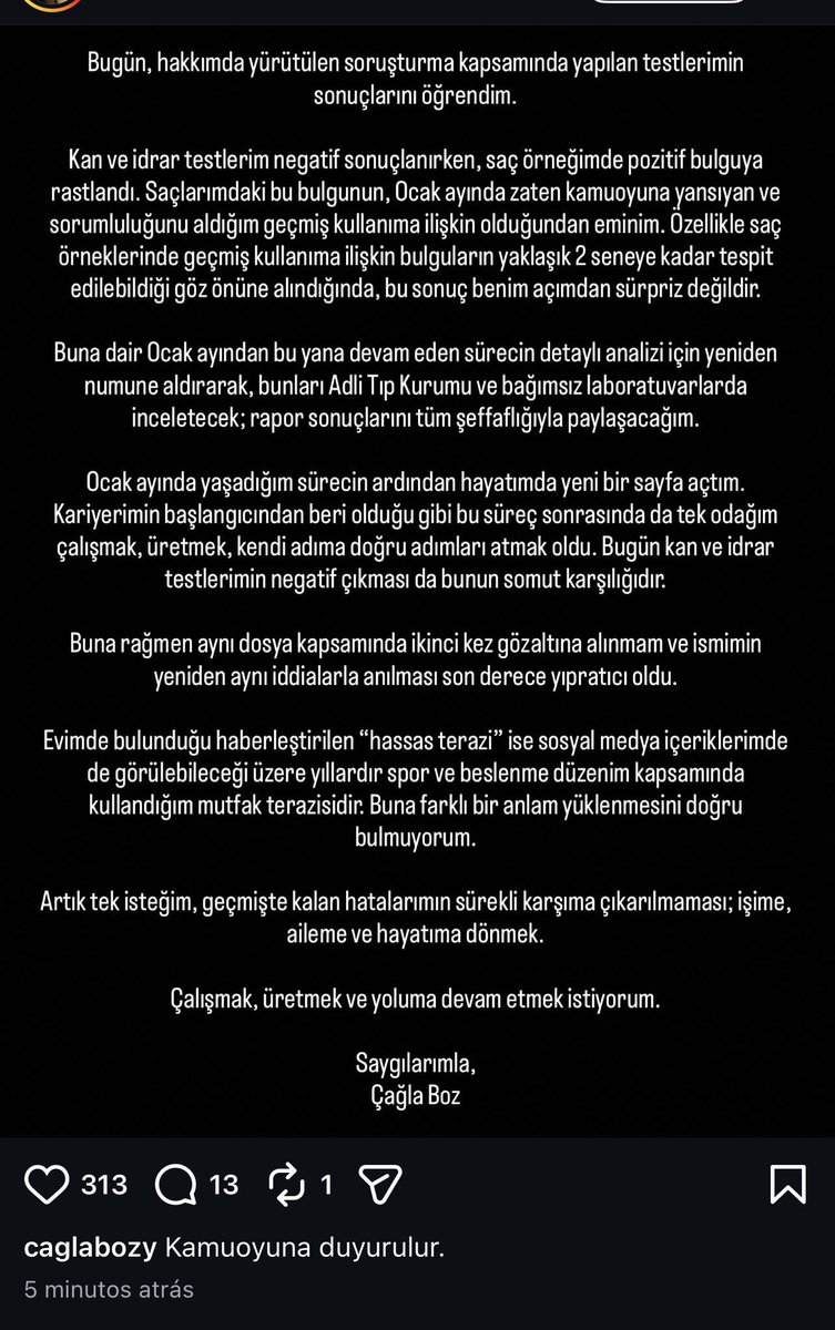 esnarcey's tweet photo. o pronunciamento da Çağla Boz sobre a investigação dela, gostei que admitiu e quer seguir o baile apenas https://t.co/U3cREBap76