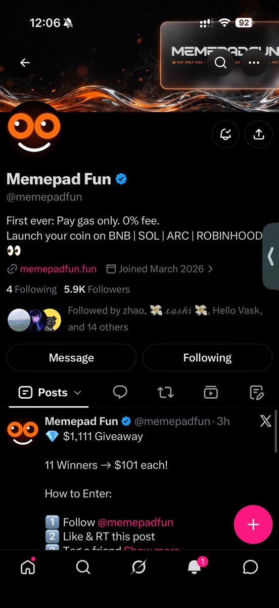 zecversethy's tweet photo. @memepadfun Gas only. 0% fee. No unnecessary tax on the degen wallet. Goated @memepadfun ✊❤️🔥
Thanks Memepad fam! Wishing the whole team infinite growth and a legendary run ahead. 🫡
💸 @eintlucky
#MemepadFun #Giveaway #Airdrop #CryptoGiveaway https://t.co/35hf3SKr3i