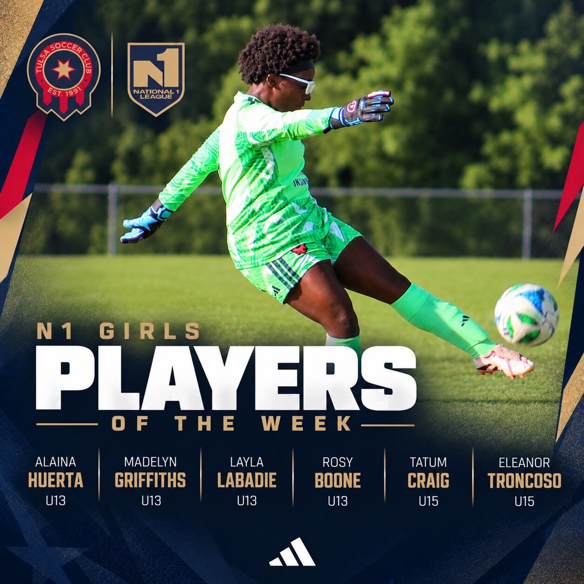 TulsaSC's tweet photo. 🌟 N1 Girls Players of the Week

Congrats to this week’s standouts!

U13: Alaina Huerta, Madelyn Griffiths, Layla Labadie &amp; Rosy Boone
U15: Tatum Craig &amp; Eleanor Troncoso

Way to represent Tulsa SC! 👏⚽️ https://t.co/em0PUnBIat https://t.co/fUJoc8NHPY