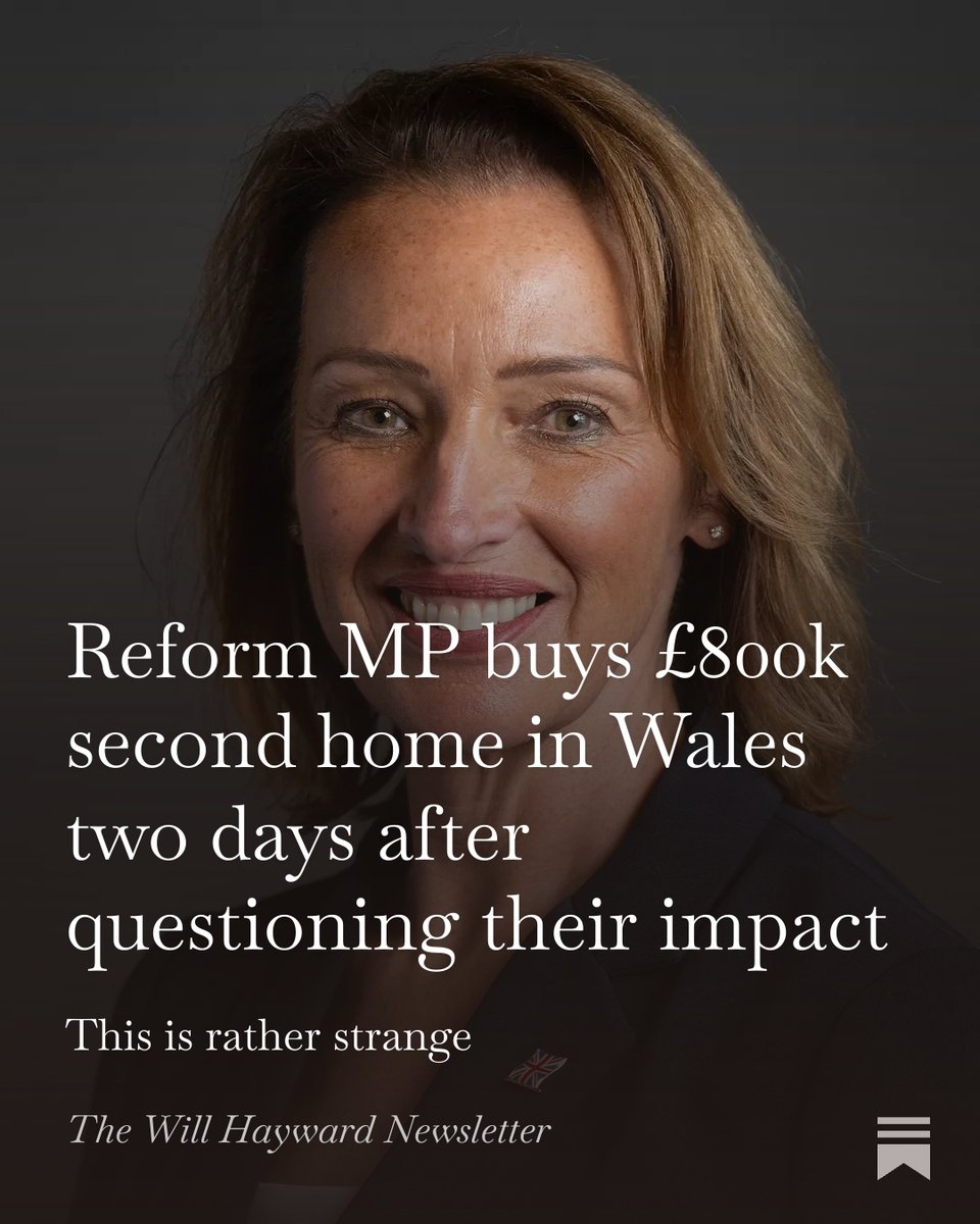 WillHayCardiff's tweet photo. EXCLUSIVE

Reform MP Sarah Pochin asked a question about the impact second homes have on rural areas, just 48 hours before buying a £800k second home in Wales…
 
Full story in pinned tweet: https://t.co/NyGTfoMR1M