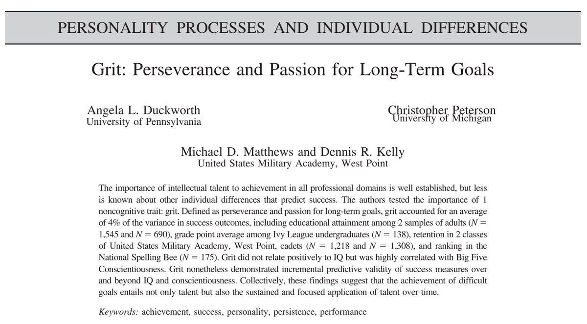 NTFabiano's tweet photo. Grit predicts success even after IQ is accounted for.

Persistence adds what talent alone does not. https://t.co/rT7PTBiOb6