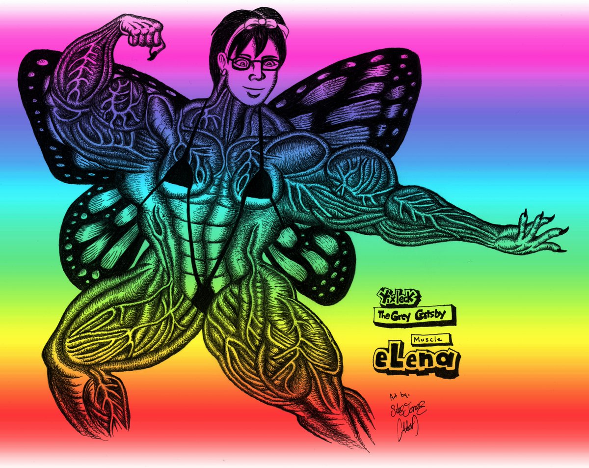 artzilla07's tweet photo. Drawing of @yixleck as "eLena Muscle" (with butterfly wings) ✍️🖌🖼🏋‍♀️💪🏳️‍🌈🦋 https://t.co/kMvYv9lHLj