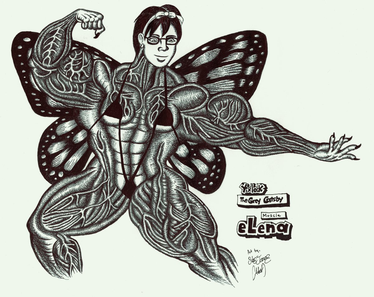 artzilla07's tweet photo. Drawing of @yixleck as "eLena Muscle" (with butterfly wings) ✍️🖌🖼🏋‍♀️💪🏳️‍🌈🦋 https://t.co/kMvYv9lHLj
