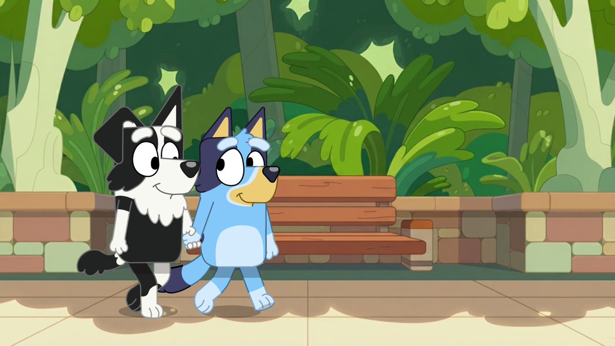 BlueyFansDeFans's tweet photo. Bluey y Mackenzie caminando en el Río Brisbane https://t.co/3Di5WJr0xN