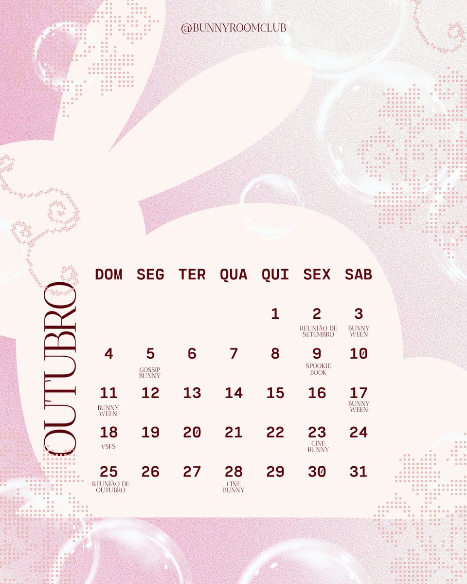 bunnyroomclub's tweet photo. Outubro chegou à nossa toca e trouxe uma agenda cheia de motivos pra gente se reunir! 🐰🎃

Tem Bunnyween, Gossip Bunny, Spookie Book, Cine Bunny e nossos encontros para conversar sobre as leituras. Um mês pra dividir teorias, colocar a fofoca em dia e aproveitar juntinhas! 💗 https://t.co/R63Di0a6BM