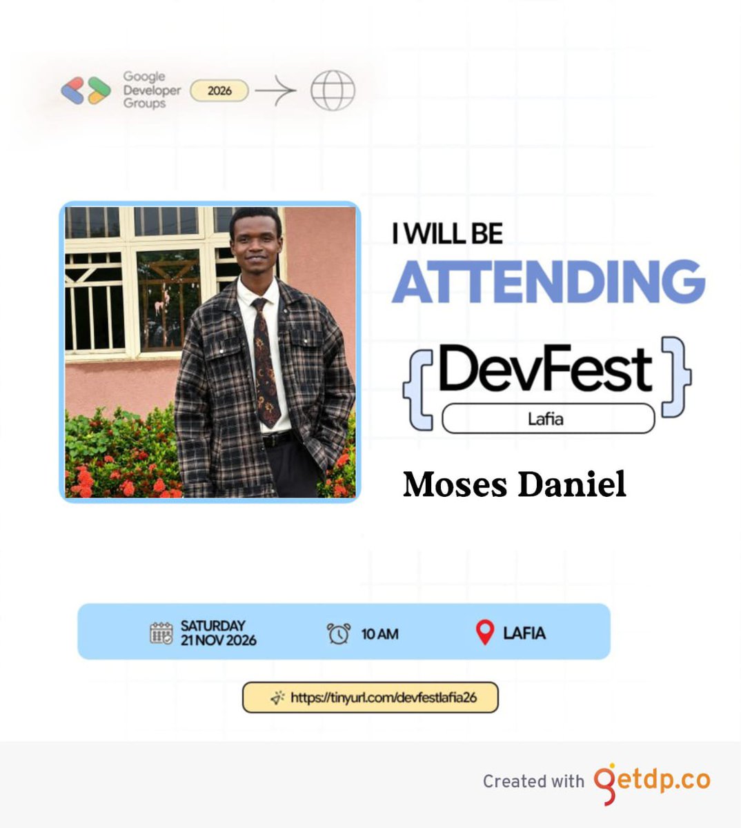 IamDancity's tweet photo. 🚀 I’ll be attending DevFest Lafia 2026!

Looking forward to another exciting experience of learning, connecting, and exploring tech with @gdglafia
Register: https://t.co/tzm61ZGHMn  
personalized DP: https://t.co/hKkd1BeH7U

See you at #DevFestLafia2026! #GDGLafia🚀 https://t.co/3iuzrlP4By