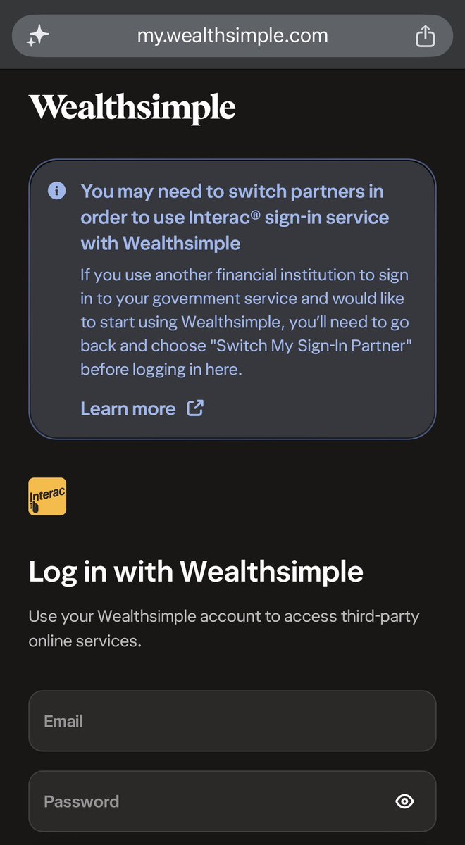 user_mane's tweet photo. @lejeunesimon Ah. See screenshots attached. first modal says to go back, while second inline alert (may be newer, hadnt seen prev.) offers a CTA to switch. I’d suggest reusing some alert copy in the modal. I _want_ to debank from my big5 bank to go full WS - but CRA/gov concerns held me back https://t.co/wQdSHBf0Ry