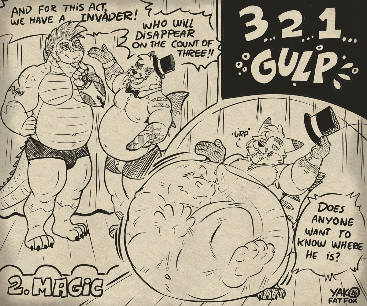 Yako_Fatfox's tweet photo. @VazDrae Day 2: Magic

I love that the volunteers for this act are so big... because they're the first ones to be surprised when a little fox makes them disappear... Urp!

thx Invader, the audience loved your performance, and so did I *pat pat*

🐊@hungrygatorman 

#Voretober26 #sketch https://t.co/9SNngU4ApA