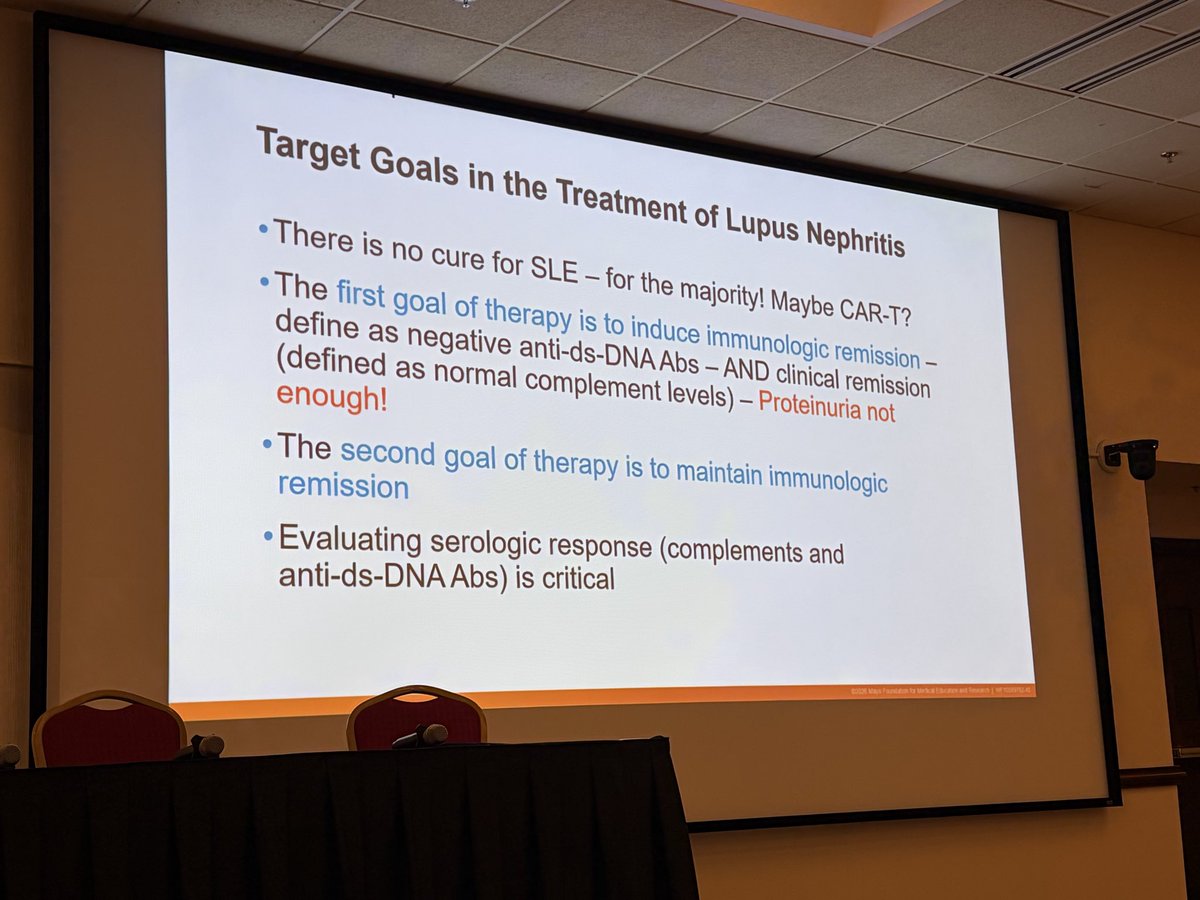 LeticiaRolonMD's tweet photo. Dr. @fervenzaf reminding us why we need to keep an eye on the source of inflammation in LN! Focusing on proteinuria may be misleading. Redefining “Endpoints in Lupus Nephritis” #Dontbiopsylava Better yet, monitor the immunologic activity to guide your management @MayoClinicNeph https://t.co/k34i16VpYz