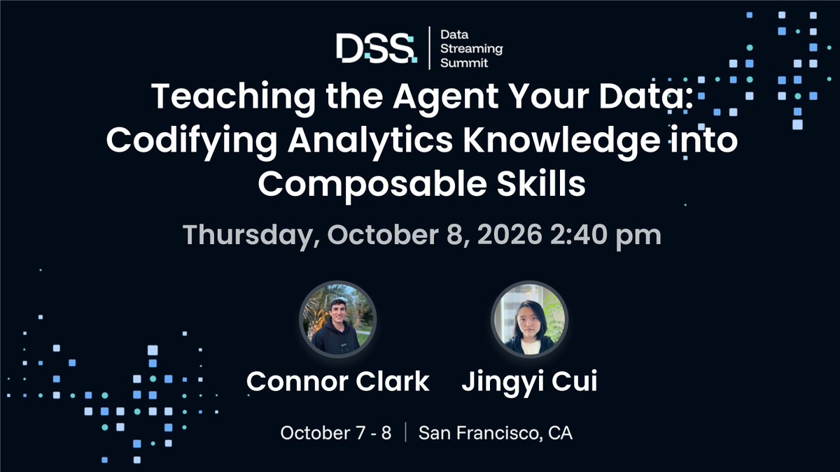 streamnativeio's tweet photo. Your LLM knows SQL. It doesn’t know what “revenue” means at your company.
At #DSS26, Experts from #HarveyAI will show how they turned analytics tribal knowledge into 30+ composable markdown skills that agents can actually use.

👉 Explore + register: https://t.co/EeWJuzSaJi

#DSS #AgenticAI #Analytics