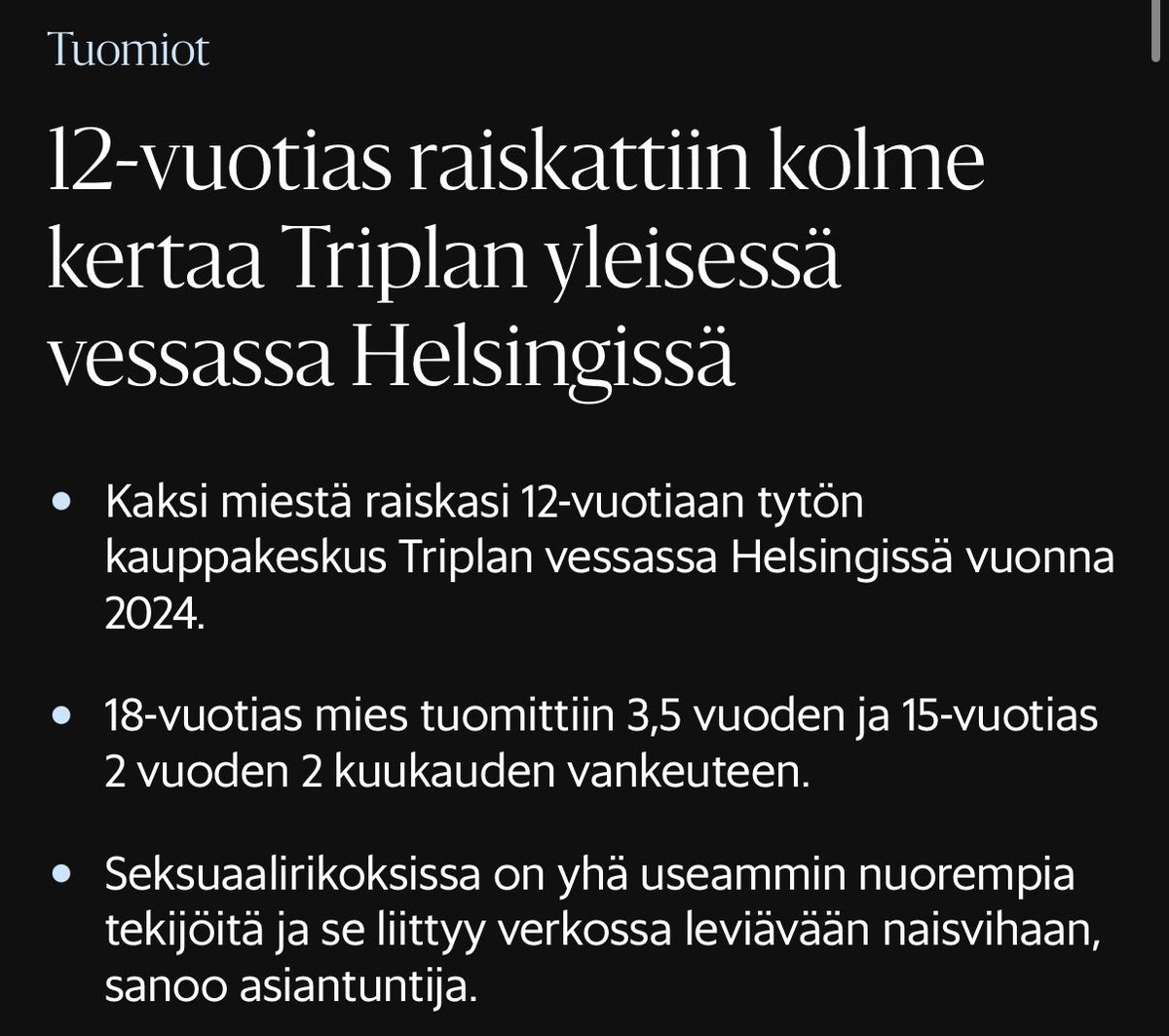 ramikurimo's tweet photo. Lapsenraiskaus Triplassa

1) Miksi HS ei kerro, että 18-vuotiaan tekijän nimi on Mohamed Hussein Hussein?

2) Johtuuko Mohamed Hussein Husseinin tekemä raiskaus ”verkossa leviävästä naisvihasta”?

3) Miksi Mohamed Hussein Hussein alun perinkään oli Suomessa?

Lähteet: HS, IS https://t.co/DWJWn2aDnH