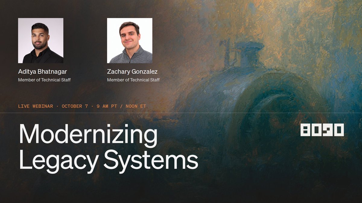 8090_Factory's tweet photo. Rebuilding a legacy system means preserving business rules buried in decades of code.

Join our October 7 webinar with Aditya Bhatnagar & Zachary Gonzalez to see how we use AI to extract those rules, verify them with domain experts and use them to rebuild the system.

Register: https://t.co/2WSq1pxqZg