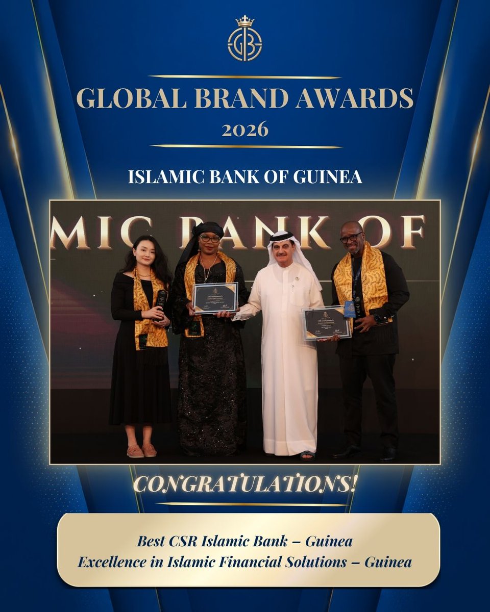 GlobalBrandsMag's tweet photo. Please join us in congratulating @banque_i_Guinee, Winners at the Global Brand Awards 2026!

#GlobalBrandAwards2026 #GlobalBrandsMagazine #BrandAwards #Branding #AwardWinners https://t.co/Q59NFgP3ZD
