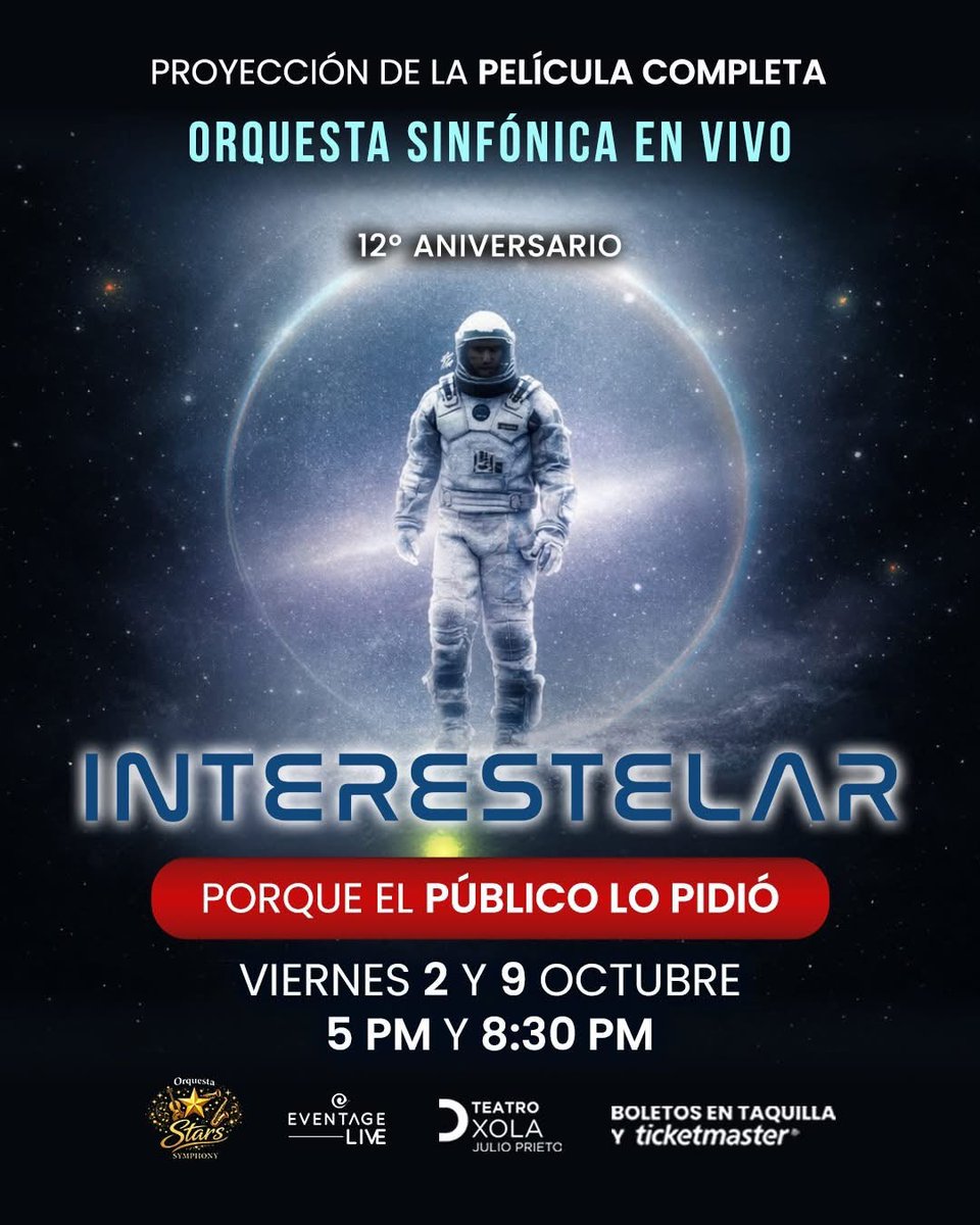 __TuEliges's tweet photo. 🌌 No te quedes sin viajar a las estrellas 
🚀  INTERESTELAR – Movie Concert 🌌
🗓   Viernes 02 de octubre / 20 hrs 

👌 Participa / pase doble

👏 Nos sigues?
        X:  @_AngelGatica / @TeatroXola 
       IG: https://t.co/JSSsBKLLQE

✌️ Deja tu nombre completo https://t.co/y6qgVLlb7a