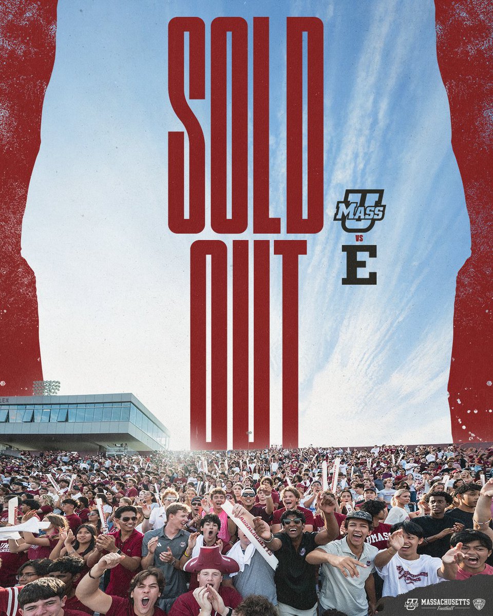UMassFootball's tweet photo. 🏟️ McGuirk is officially SOLD OUT
UMass students can still get in with their student ID, gates open at 2 p.m.
🔗 https://t.co/7OQQaug3zT
#Flagship 🚩 https://t.co/NKjML7uIMz