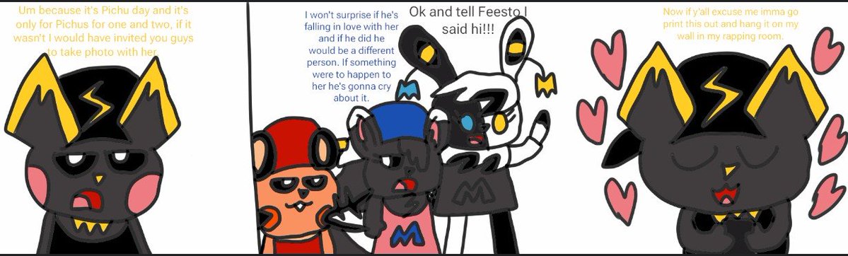 Manman01022004's tweet photo. Blachu showing his friends a photo of him with Feesto and the other Pichus. https://t.co/s9GsVVJcOf