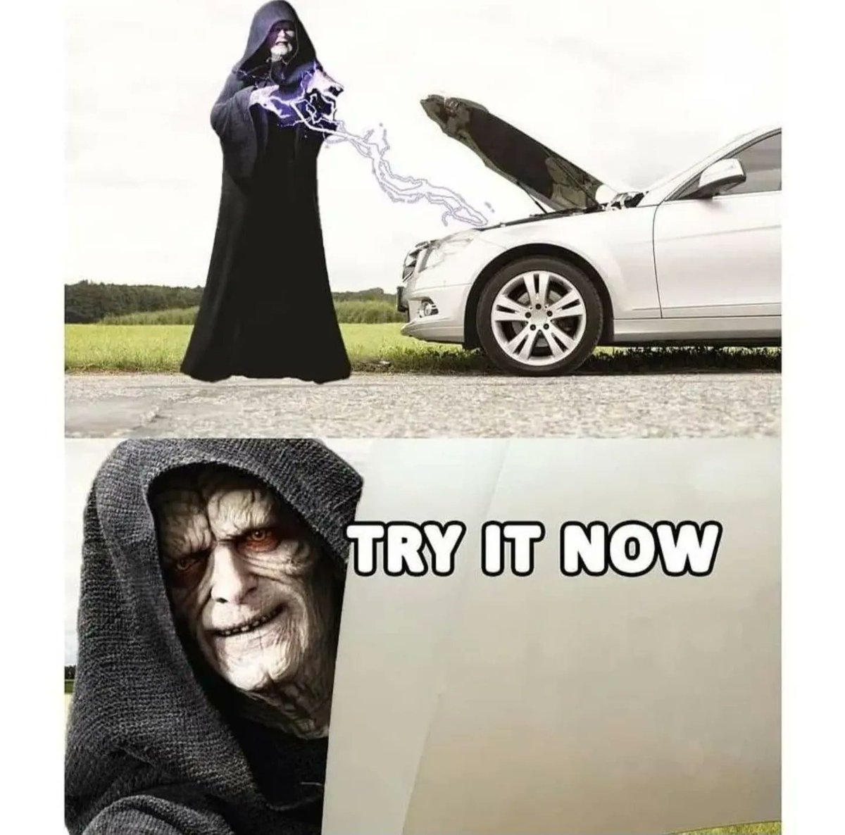 DarricksMN's tweet photo. When You Try to "Fix" It Yourself With the Dark Side... 😬
🧰 Don't trust your car to galactic forces — trust Darrick's Preferred Auto instead. https://t.co/y6vrS0yhqF