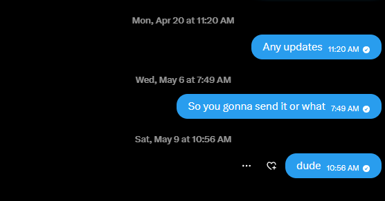 BetrayedDma's tweet photo. @onilsalvador Still waiting for my comm or a refund btw https://t.co/8a5BW015fN