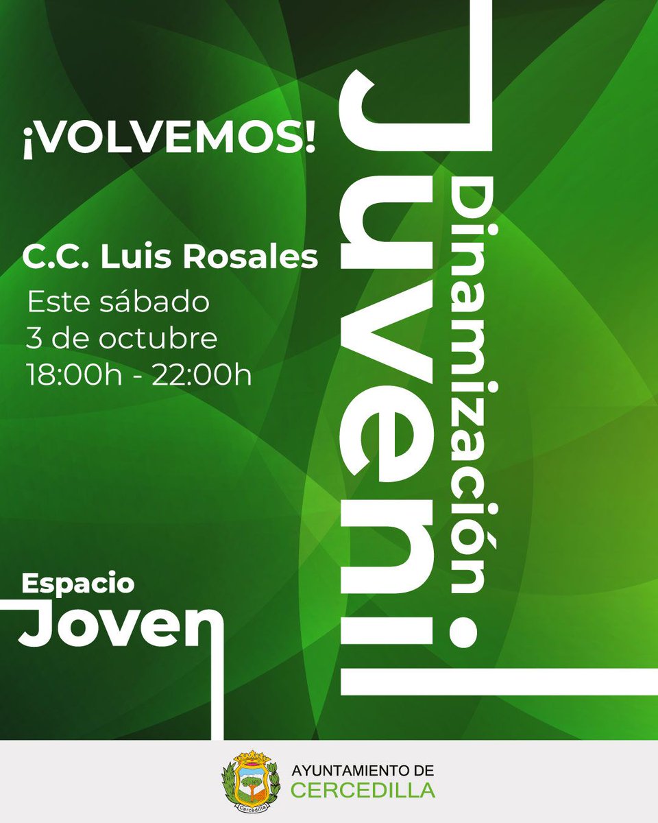 AytoCercedilla's tweet photo. 🎉 ¡Arranca la #DinamizaciónJuvenil! 🚀

📅 Viernes y sábados
🕕 18:00-22:00 h
📍 C.C. Luis Rosales

🎱 Billar · ⚽ Futbolín · 🏒 Air hockey · 🎲 Juegos · 🎶 Música · 🛠️ Talleres y mucho más.

¡Ven con tus amigos! 🙌

#Cercedilla #Juventud https://t.co/ea0D5chAG4