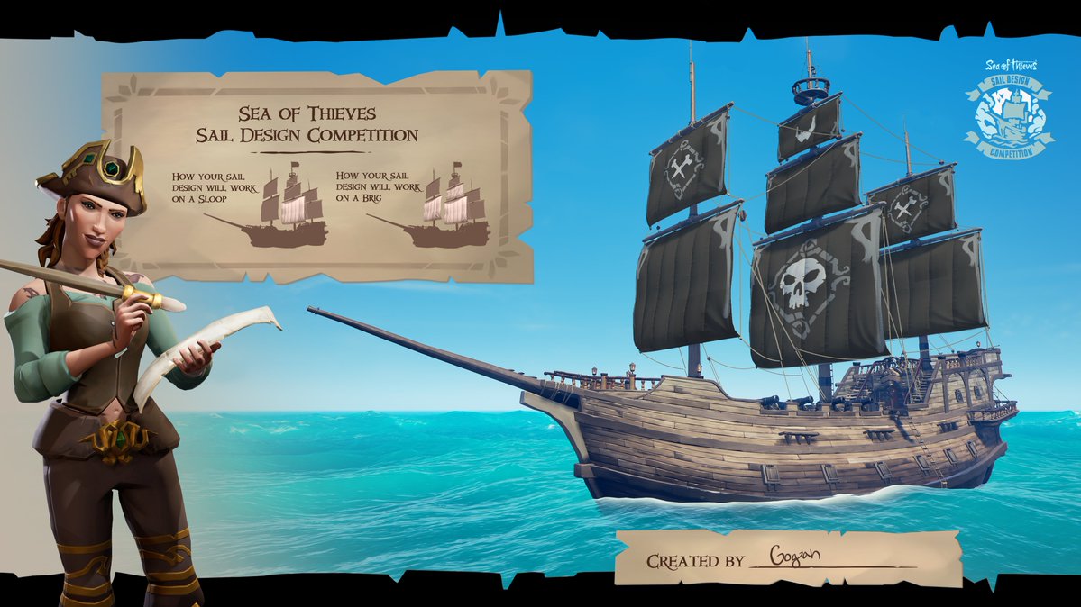 Gogan31358507's tweet photo. My entry #1 for the Sot Sail Design Competition
Fearless Buccaneer sail
Original idea by me, demo galleon version by @MakkuroVdel (see 3rd image) and remade by me for this entry.
#SeaOfThieves #SoTSailDesignComp https://t.co/HWEqJddJQL