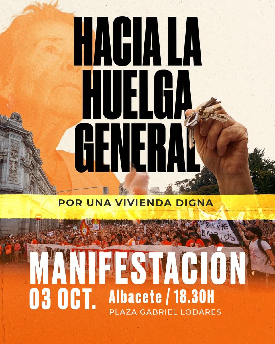 Lembo006's tweet photo. La situación en España es insostenible: ¡VIVIENDA DIGNA YA! 🚨

La mayoría de nuestra generación no puede independizarse y el resto vive asfixiado por los alquileres. Hay que pararlo, es ahora o nunca.

Busca tu manifestación más cercana y únete. Nos vemos en Albacete 👇 https://t.co/wUwh2CKmOx