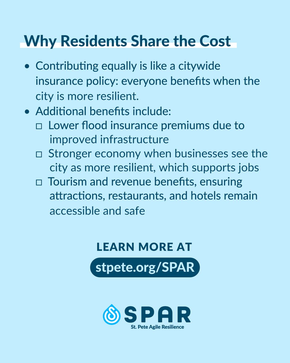 StPeteFL's tweet photo. St. Pete Agile Resilience (SPAR) is the City's roadmap for accelerating flood mitigation and resilience projects, protecting homes, businesses, and neighborhoods while preparing St. Pete for the future. 

Want to know more? Swipe through ➡️ https://t.co/wmAZn8evWl