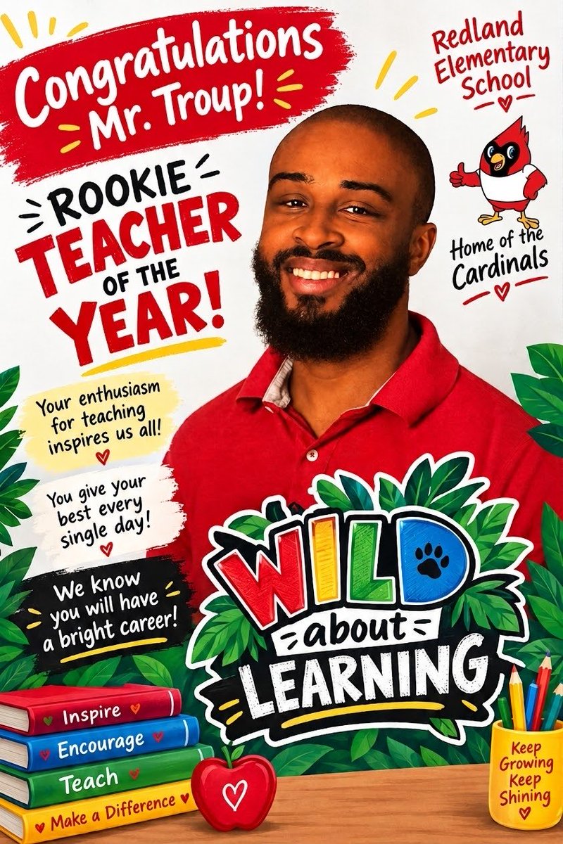 RedlandEl's tweet photo. Big cheers for two amazing educators!
Congratulations to Ms. Walker, Teacher of the Year, and Mr. Troup, Rookie Teacher of the Year! π
Β‘Felicitaciones a Ms. Walker, Maestra del AΓ±o, y Mr. Troup, Maestro Novato del AΓ±o! π
#TeachersOfTheYear #CardinalPride https://t.co/kyv3SbCWr3