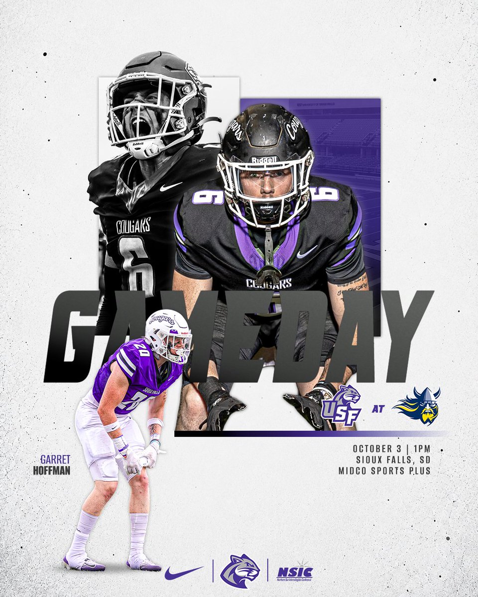 USFCougarsFB's tweet photo. On the prowl 🔑

📍Sioux Falls, SD
🏟  Kirkeby-Over Stadium
⏰1:00pm
↪️ https://t.co/fXfwKOUzJ2

#CooFalls | #WinnersWin https://t.co/WYfLKfMsu5