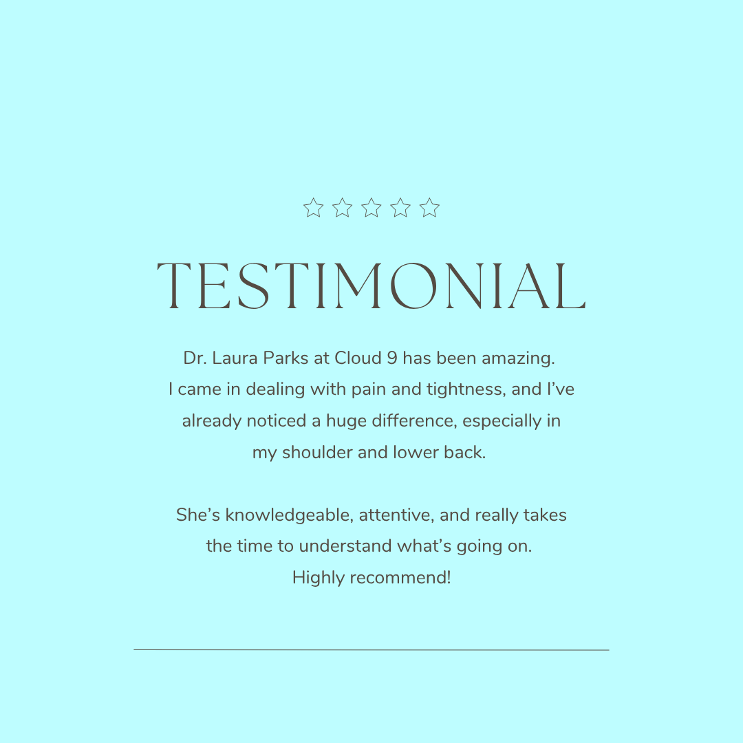 Cloud9AcuSparks's tweet photo. Feeling great thanks to Dr. Laura Parks at Cloud 9! Highly recommend for anyone dealing with pain and tightness. π #Testimonial #Acupuncture #GreenvilleSC #LowBackPain #ShoulderPain https://t.co/MBiErv7SNN