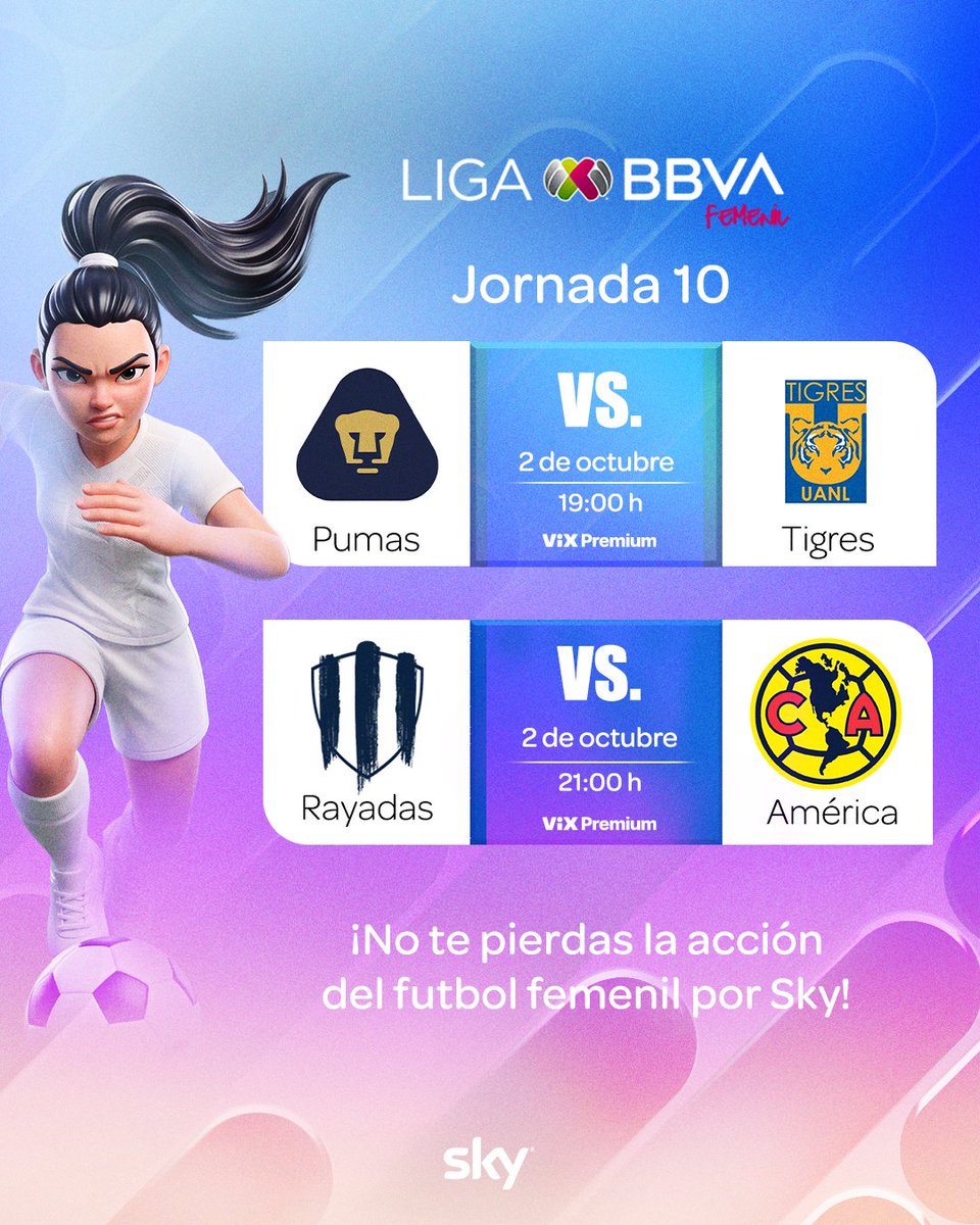 skymexico's tweet photo. Las capitalinas vs. Las regias, 4 equipos grandes de la liga se enfrentan este fin de semana. ⚽️​

¡No te pierdas estos partidos por #ViXPremium! 📺​

#MiEntretenimientoEnSky https://t.co/cXXuAHQmU9