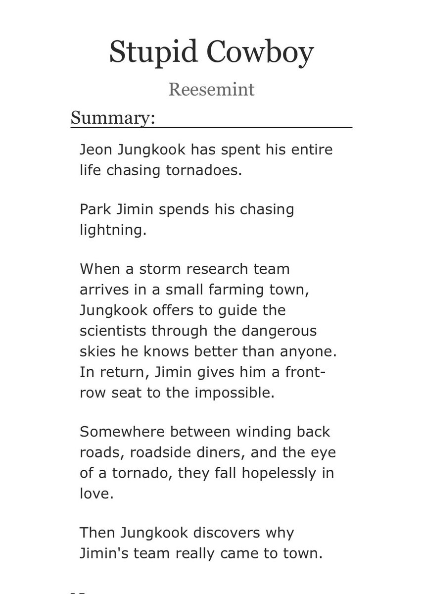 Reesemint_ao3's tweet photo. Stupid Cowboy— Jikook

https://t.co/AspG5paEVH

COMPLETED 

2 chapters

🔞 https://t.co/EabGfbJYTE