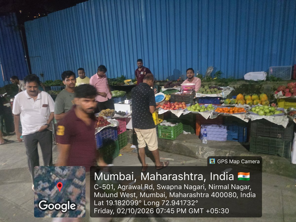 HirwaNGO's tweet photo. URGENT: Pedestrian footpaths being systematically captured in Swapna Nagari, Karmaveer Dadasaheb Sambhajirao Gaikwad Marg, Mulund West!

Despite repeated complaints, letters, emails and an RTI to BMC, the weekly vegetable market continues to occupy our pedestrian footpaths every Tuesday from 5:00 PM to 8:30 PM.

This evening, 15–20 hawkers arrived with vegetables, fruits and other goods and occupied the pedestrian footpath—what appears to be the first such mass capture of the footpath in a single day.
We are attaching geo-tagged photographs and video as evidence.

Worse, the Momos tempo/cart has resumed operations. When our activists questioned why he had not moved, he questioned them in return: “What authority do you have to stop me from occupying the footpath?”

This is precisely what happens when persistent encroachment is allowed to go unchecked.
HIRWA has worked with the authorities to keep these footpaths hawker-free since 1987. We cannot allow systematic occupation of public pedestrian space to become the new normal.

@Dev_Fadnavis @mieknathshinde @MumbaiPolice @CPMumbaiPolice @MTPHereToHelp @mybmc
@MulundPS 
@AUThackarey @VarshaEGaikwad 
@SDPatil_16 @MihirKotecha @MorvekarHetal 
Hon’ble authorities: Please act before the entire pedestrian corridor is lost. Footpaths are for pedestrians—not for permanent or weekly commercial occupation.
Pedestrian First must mean Pedestrians First in reality.
@sameerrrporter @Osamaarawal @richapintoi
#PedestrianFirst #SaveFootpaths #SwapnaNagari #Mulund #BMC #Mumbai