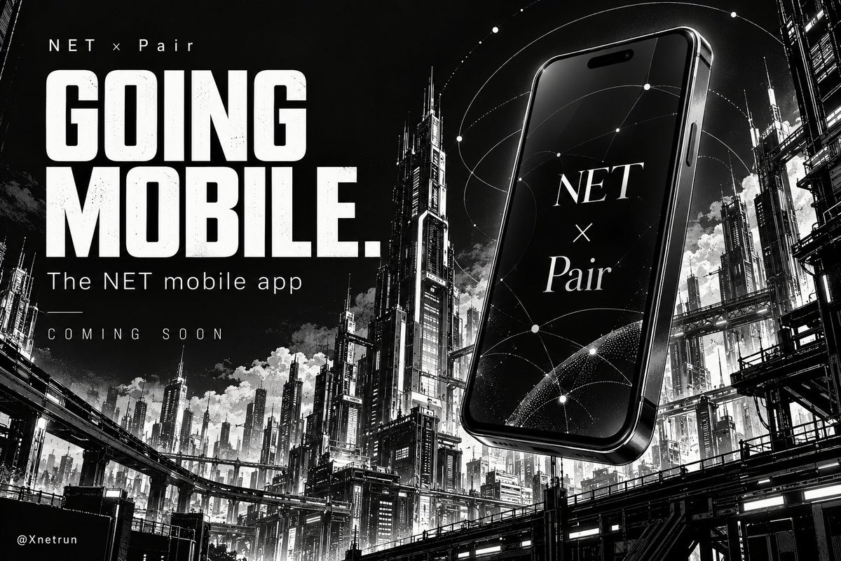 Xnetrun's tweet photo. NET is going mobile. 📱

Introducing the NET mobile app, coming soon in collaboration with Pair.

A new chapter for the NET ecosystem — right in your pocket.

Follow @Xnetrun for the first look and launch updates.

NET × Pair. Stay connected. ⚡️

#XNetrun https://t.co/MkPYqDr5DI