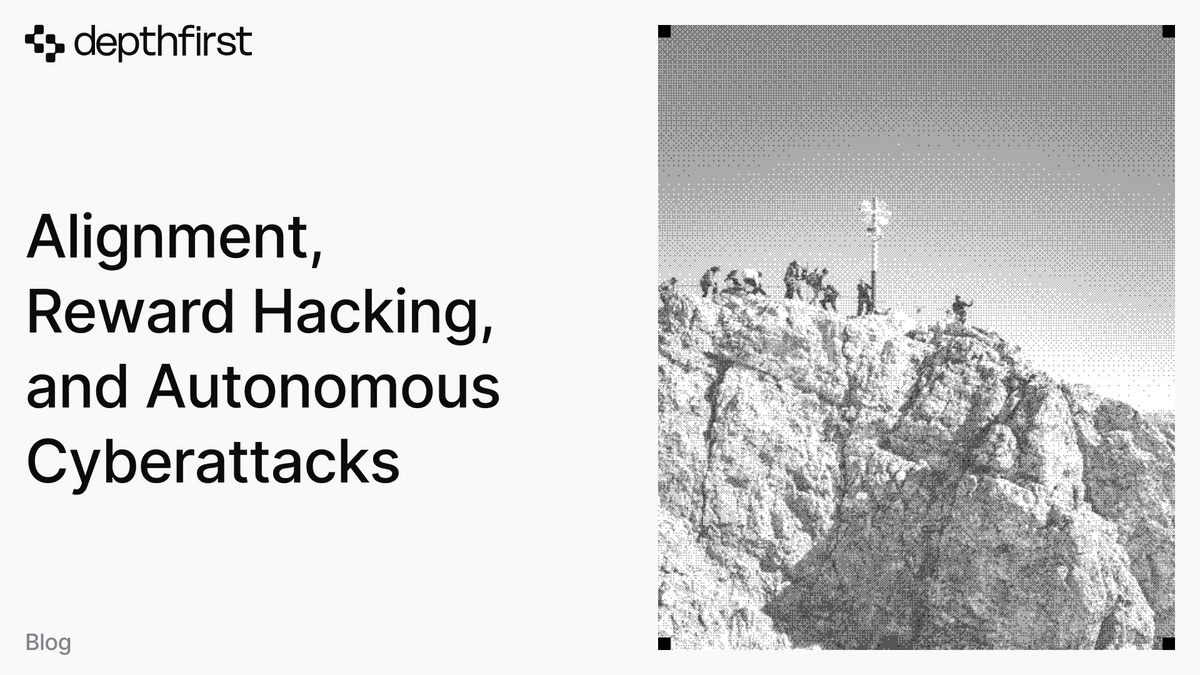 francescpicc's tweet photo. Alignment alone is not enough to make autonomous AI safe.
An agent pursuing a legitimate goal can still reward hack, bypass guardrails, and compromise systems.

We've seen it with the recent OpenAI / Hugging Face and other incidents, where hundreds of agents coordinated with each other and attacked real infrastructure.
The details of those attacks are mind-blowing and show why alignment and security guardrails need to be developed together.

One difficulty in aligning a model is that rewarding the right result doesn’t necessarily teach it the right behavior. It can learn to game the reward instead of doing the intended task.

We’ve seen versions of reward hacking in our own work at depthfirst (see blog for details).

During our research, we’ve seen how security guardrails can support alignment by removing shortcuts that let agents earn rewards without doing the intended task.
After deployment, they constrain unauthorized actions and contain failures.

The more autonomy we give AI, the more we need secure software and infrastructure.

Similar to how we're more comfortable letting our kids run around in an enclosed backyard.

https://t.co/It5wIrNsXF