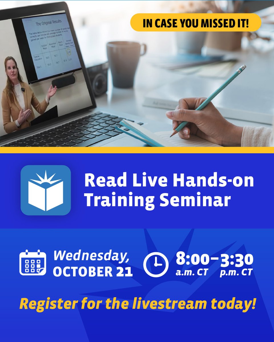 ReadNaturally's tweet photo. In case you missed it, we are having another livestreamed Read Live hands-on training seminar later this month on October 21st. Get a practical, hands-on experience led by an expert and get your questions answered in real time.

Register now: https://t.co/2Ed7ME3XFh https://t.co/MjIFxxIXID